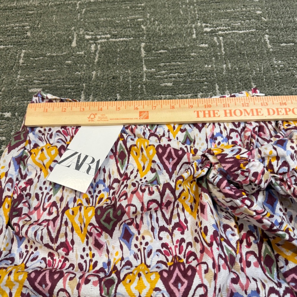 Zara Women's Multicolor Ikat Print Tie Waist Paperbag Shorts Size S - Picture 5 of 5